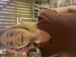 66a136839a4c5 Blonde with a big ass goes to visit the farm, sucks the dick and licks the eggs