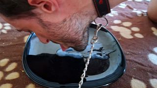 6878ec300b88c Mistress makes her slave boy lick up his own cum from a plate