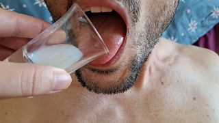 6878f4410220d Bound slave boy swallows his own cum from a shot glass for his mistress