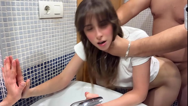 Creampie in my hairy pussy, my stepfather fills me with semen in the bathroom while his friends are in the living room — video thumbnail